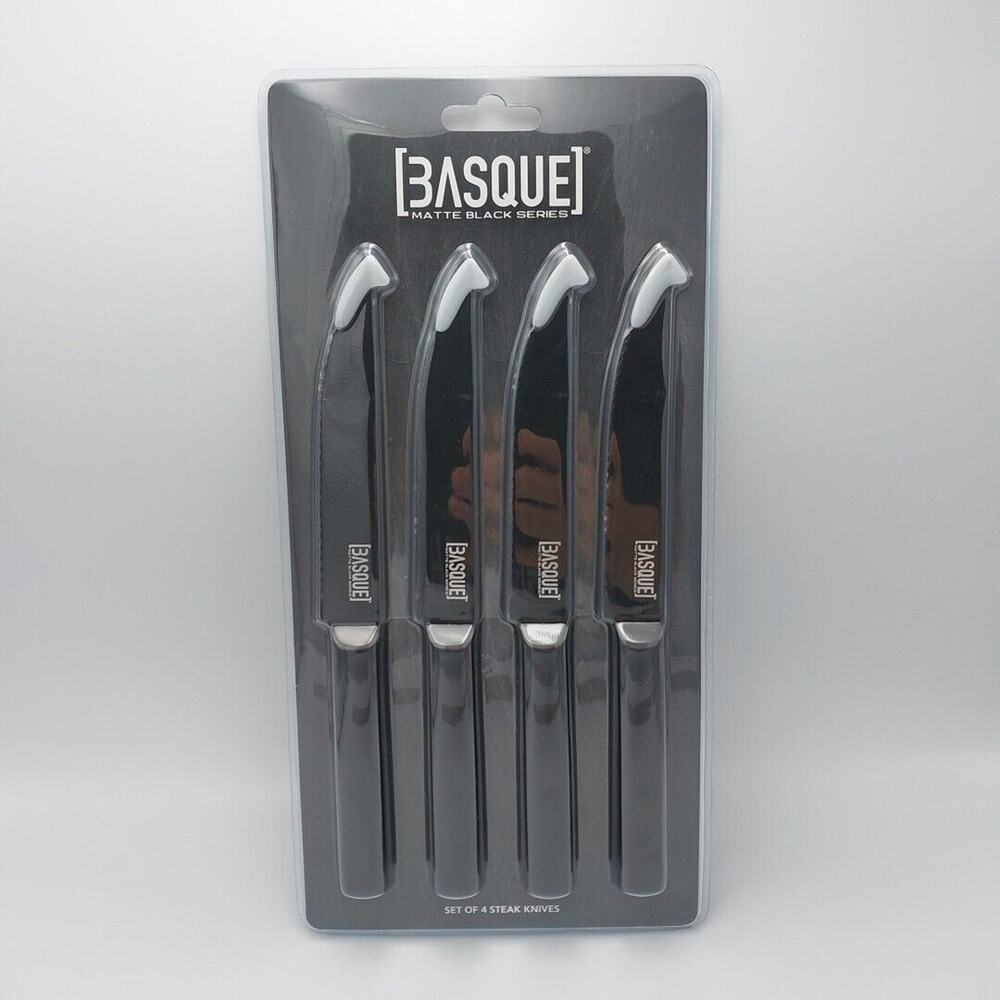 Basque Matte Black Series‎ Steak Knives. Set Of 4. New In Package.